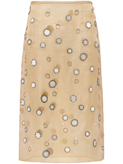 Prada Mirror-embellished Organza Midi Skirt In Corda