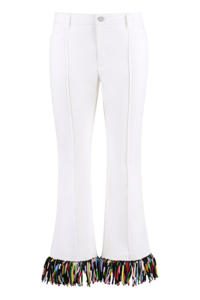 Pucci Abstrac-print Fringed Flared Trousers In White