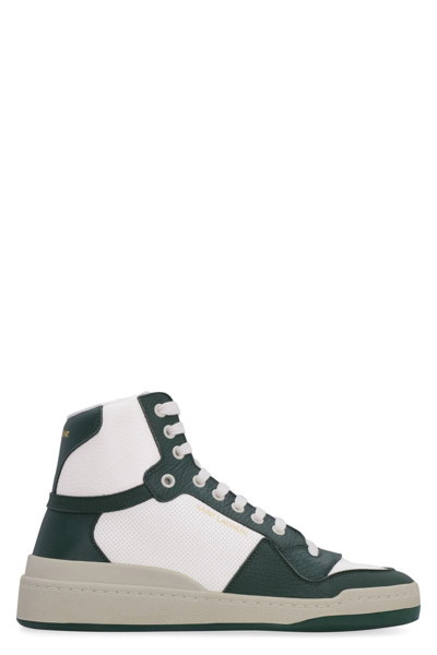 Saint Laurent Sl24 Logo-print High-top Leather Trainers In White