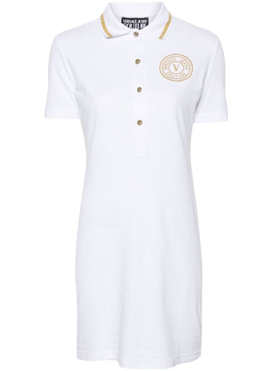 Versace Jeans Couture Embroidered-logo Mini Polo Dress In White