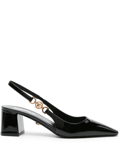 Versace Patent Leather Slingback Pumps In Black
