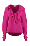 Victoria Beckham Silk Blouse With Ruffled Neckline And Asymmetric Hem In Fuchsia