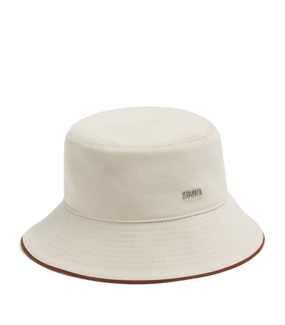 Zegna Logo-plaque Cotton-blend Bucket Hat In Light Beige