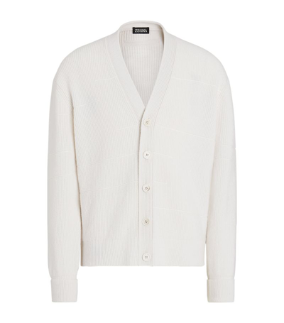 Zegna Cashmere-cotton V-neck Cardigan In White
