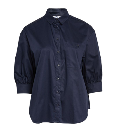 Marina Rinaldi Cotton Cropped-sleeve Shirt In Blue