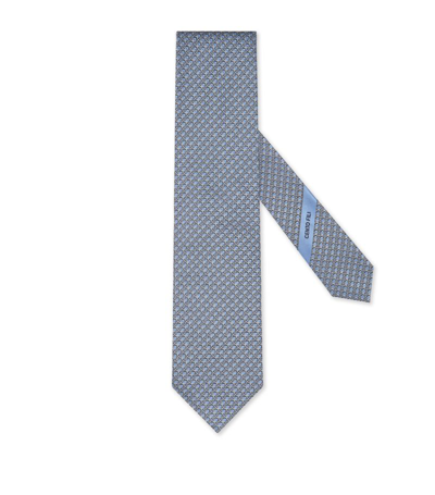 Zegna Mulberry Silk Printed Tie In Blue