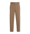 Zegna Pleated Tapered Trousers In Dark Beige