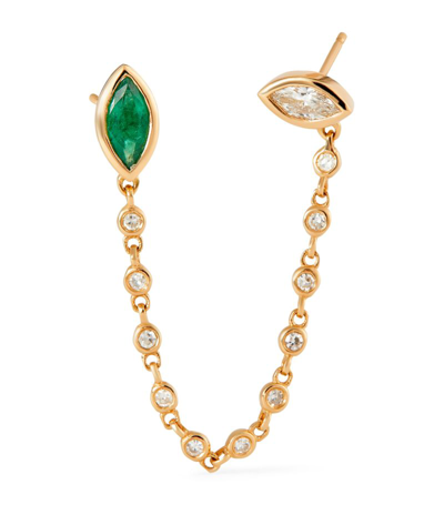 Shay Yellow Gold, Diamond And Emerald Duo Chain Link Single Stud Earring