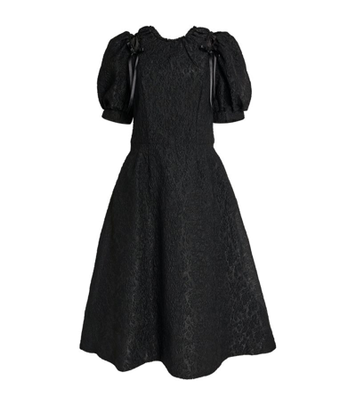 Simone Rocha Puff-sleeve Signature Midi Dress In Black