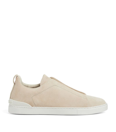 Zegna Triple Stitch Leather Sneakers In Beige