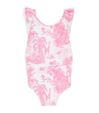 Marie Raxevsky Kids'  Patterned Pleated Swimsuit (2-12 Years) In Pink
