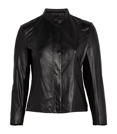 Marina Rinaldi Jersey Side Panel Leather Jacket In Black