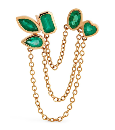 Shay Yellow Gold And Emerald Duo Chain Link Single Stud Earring