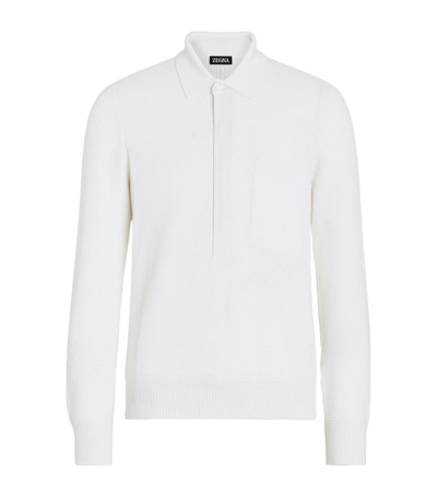 Zegna Men's Cotton And Silk Polo Shirt In White Melange