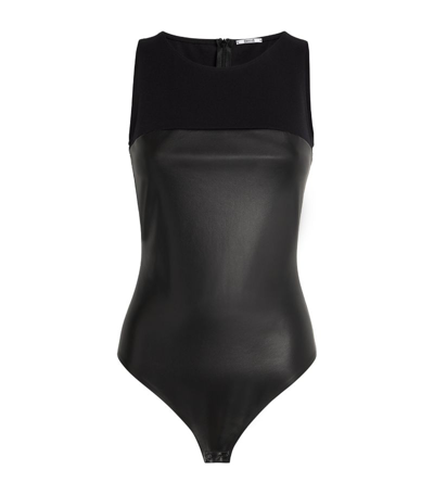 Wolford Faux Leather String Bodysuit In Black