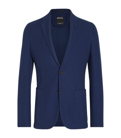 Zegna Wool-cotton Jersey Jacket In Utility Blue