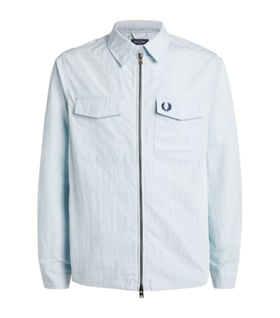 Fred Perry Collared Zip-up Overshirt In Blue