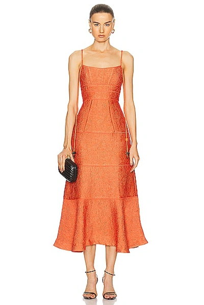 Alexis Vereda Sculpted Jacquard Midi Dress In Orange