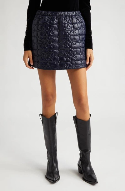 Ganni Shiny Quilted Recycled Nylon Miniskirt In Sky Captain