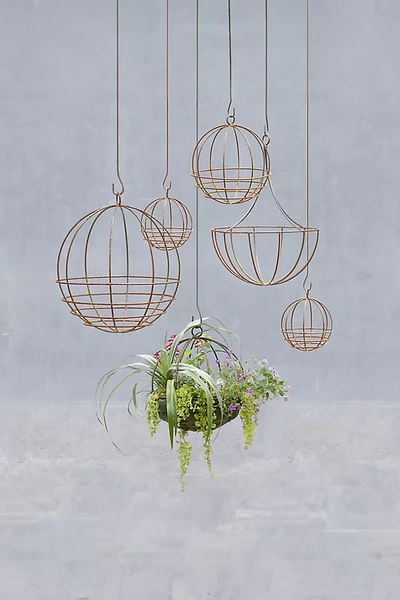 Terrain Sphere Rust Patina Hanging Basket, 23"