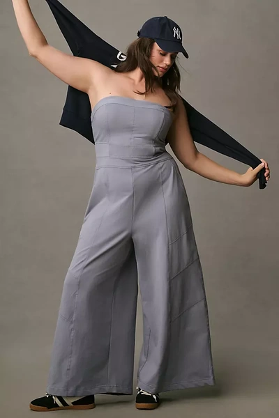 By Anthropologie Strapless Wide-leg Jumpsuit In Blue