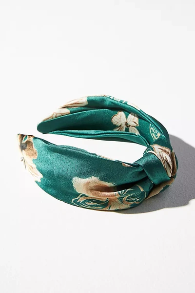 By Anthropologie Everly Satin Knot Headband In Green