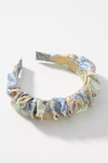By Anthropologie Scrunch Satin Floral Headband In Mint