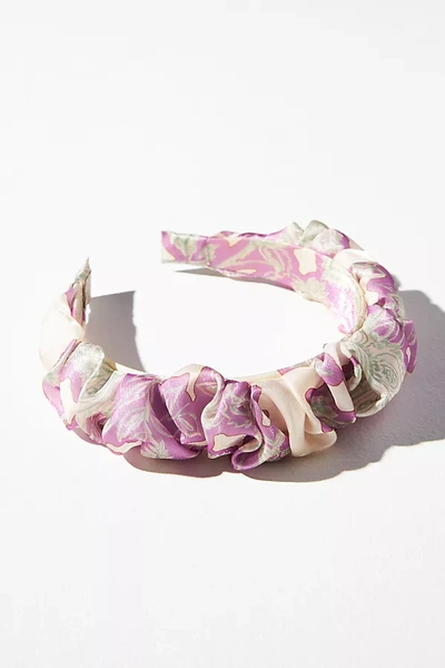 By Anthropologie Scrunch Satin Floral Headband In Purple