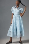 English Factory Organza Short-sleeve Button-front Midi Dress In Blue