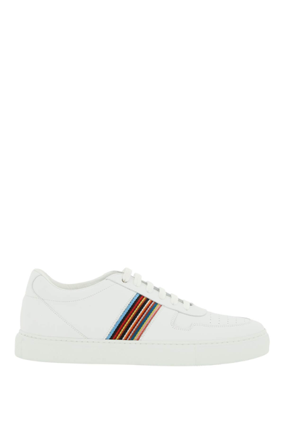 Paul Smith Fermi Artist-stripe Leather Sneakers In Whites
