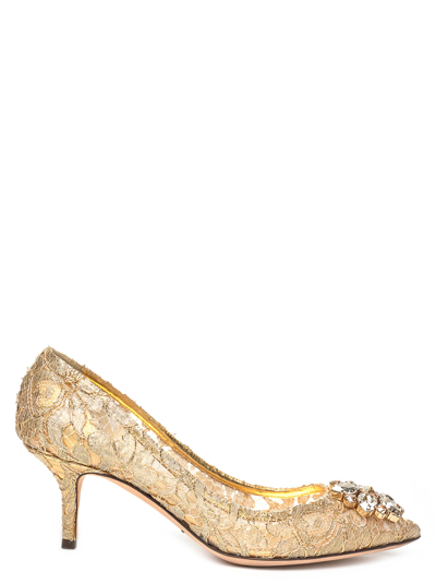 Dolce & Gabbana Bellucci Pumps In Lurex And Gold Lace With Brooch