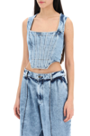 GIUSEPPE DI MORABITO BUSTIER TOP IN MARBLED DENIM