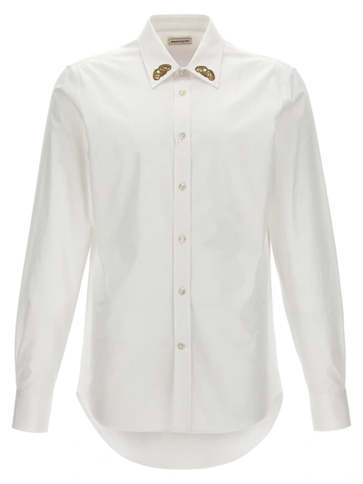 Alexander Mcqueen Embroidered Collar Shirt In Optic White