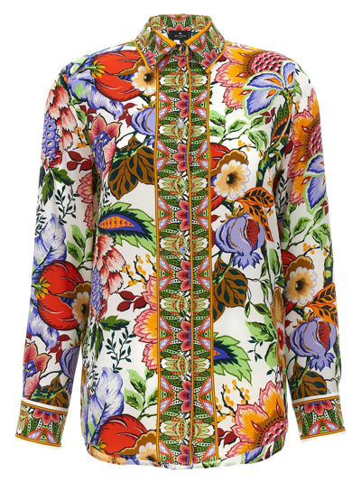 Etro Tree Of Life Long-sleeve Floral Silk Shirt In White