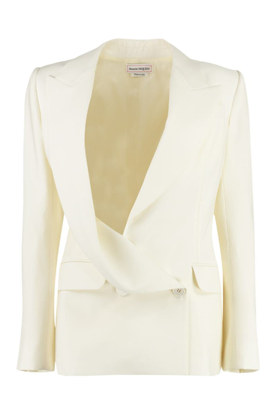 Alexander Mcqueen Double-breasted Wool Jacket In Ivory