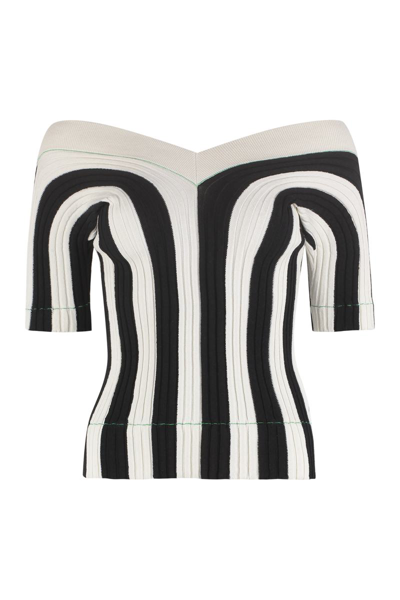 Bottega Veneta Ribbed Striped Linen-blend Top In Black
