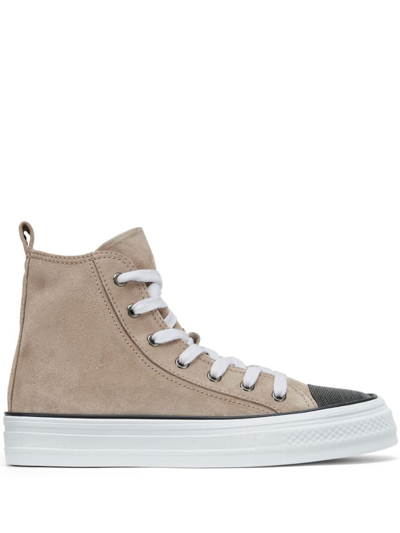 Brunello Cucinelli Lace-up Trainers With Panels In Brown