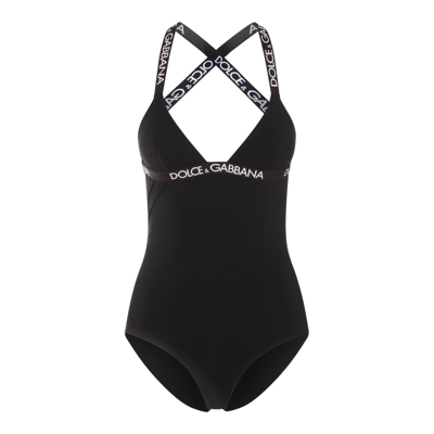 Dolce & Gabbana Crisscross Back V-neck Swimsuit In Black
