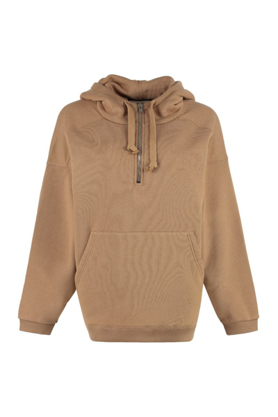 Gucci Logo Printed Drawstring Hoodie In Brown