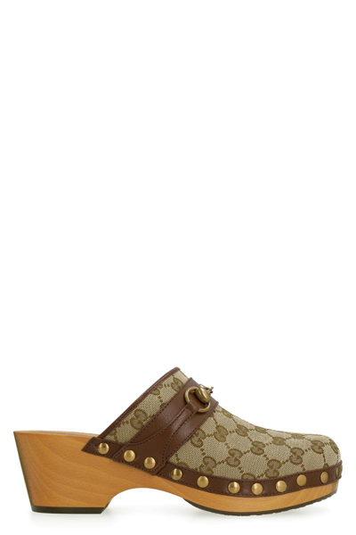 Gucci Fabric Mules In Beige