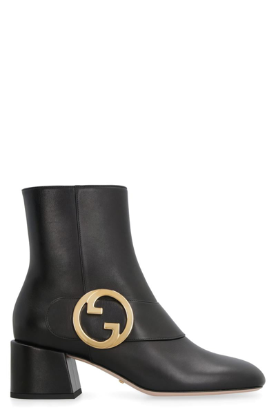 Gucci Blondie Leather Medallion Ankle Boots In Black