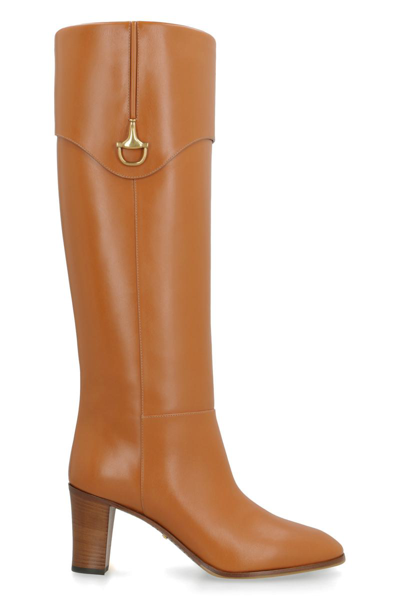 Gucci Leather Knee-boots In Saddle Brown