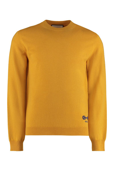 Gucci Long Sleeve Crew-neck Sweater In Mustard