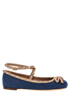 Valentino Rockstud Satin And Leather-trimmed Denim Ballet Flats