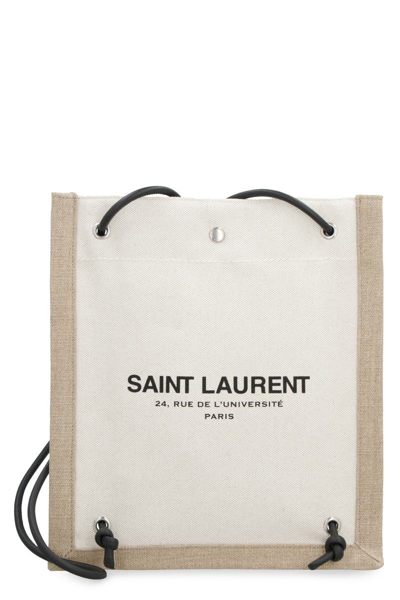 Saint Laurent Universite Logo Printed Tote Bag In Ecru