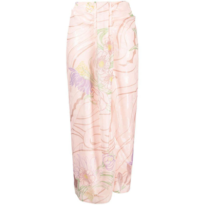 Sabina Musayev Abstract-print Midi Straight Skirt In Pink