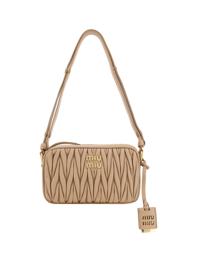 Miu Miu Matelassé Nappa Leather Shoulder Bag In Nude