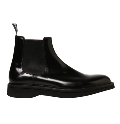 Green George Low Heels Ankle Boots In Black Leather