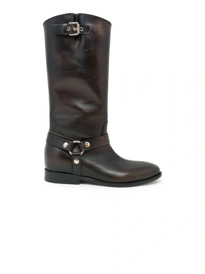 Elena Iachi Brown Leather Boots In Black