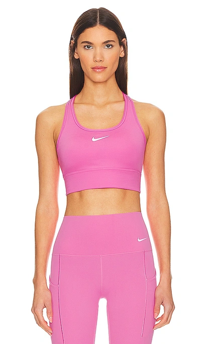 Nike Padded Longline Sports Bra In Playful Pink & White